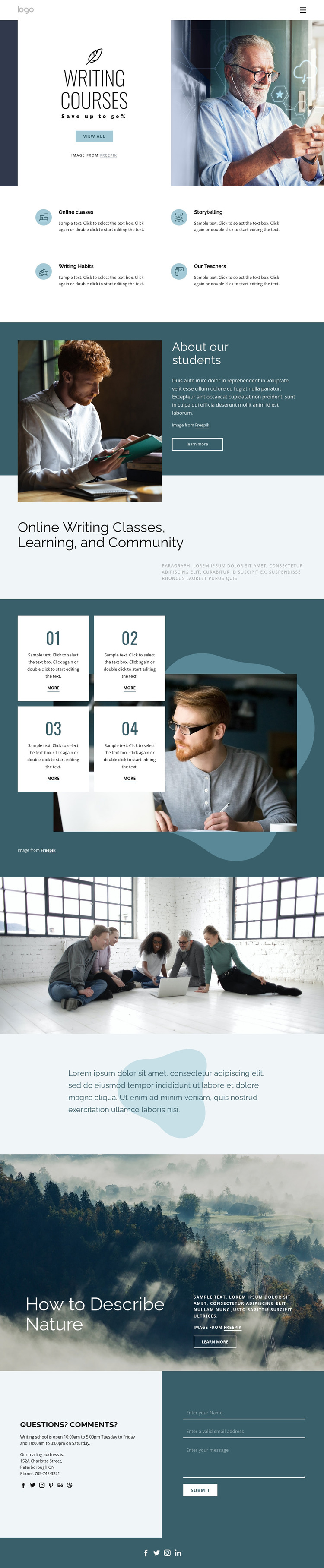 Creative writing courses HTML Template
