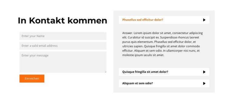 FAQ und Formular Website Builder-Vorlagen