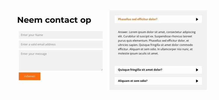 Veelgestelde vragen en formulier Sjabloon voor één pagina