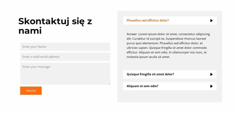 FAQ i formularz Szablon jednej strony