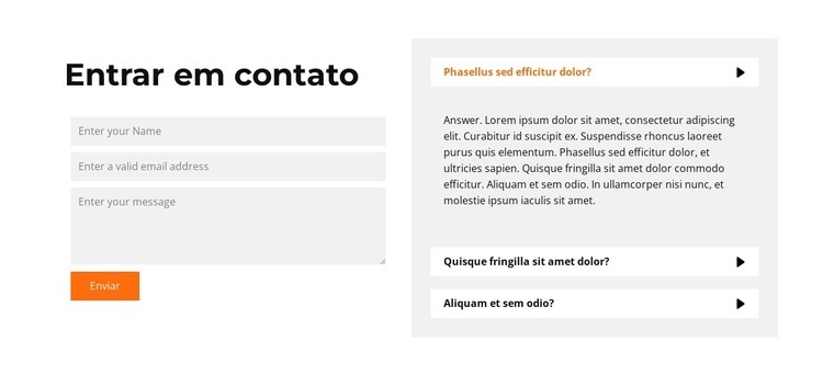 Perguntas frequentes e formulário Modelos de construtor de sites