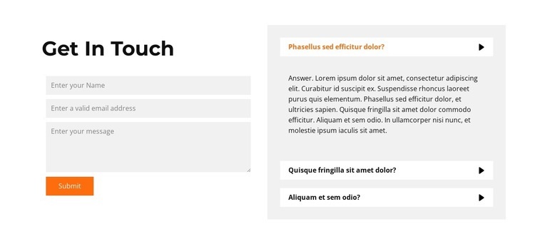 FAQ och formulär Html webbplatsbyggare