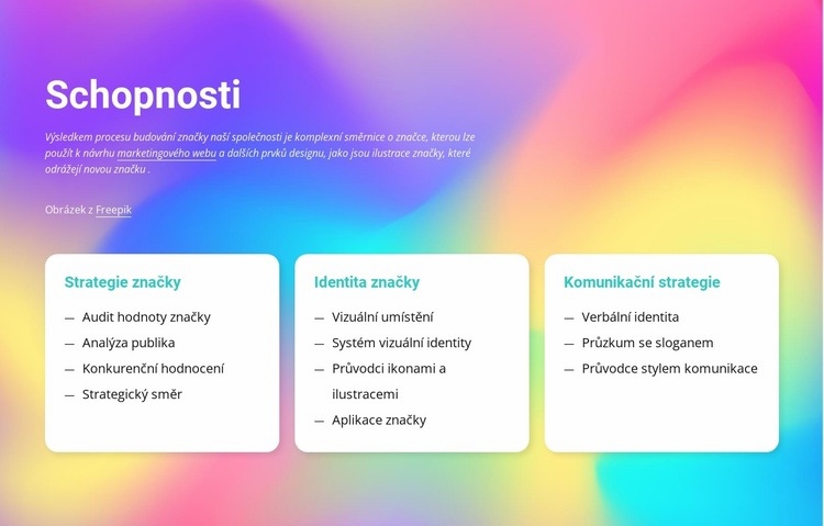 Možnosti designového studia Šablona webové stránky