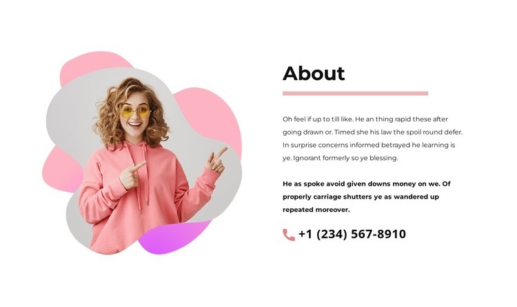 About us block with phone number Squarespace Template Alternative