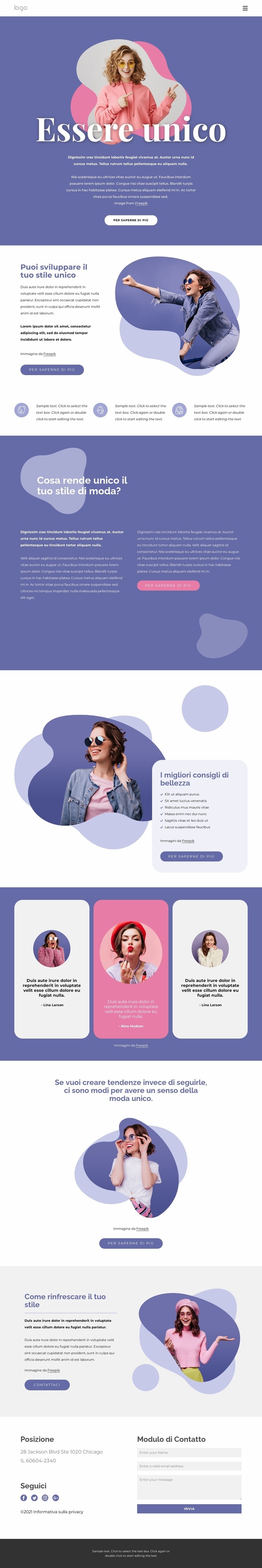 Stylish unique salon Mockup del sito web