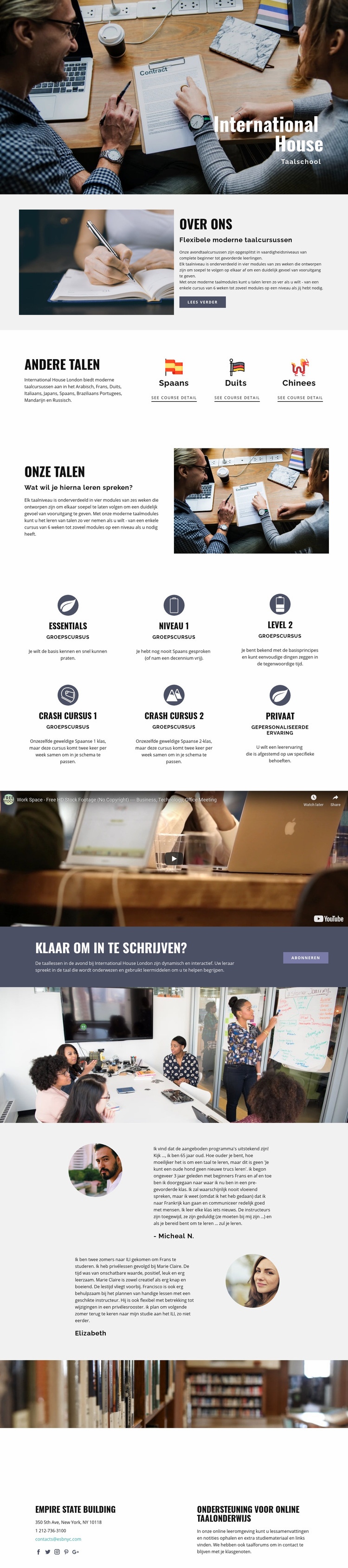 Internationale talenschool Website mockup