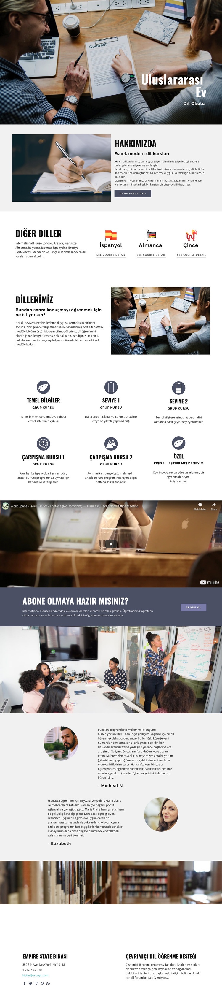 Uluslararası dil okulu Bir Sayfa Şablonu