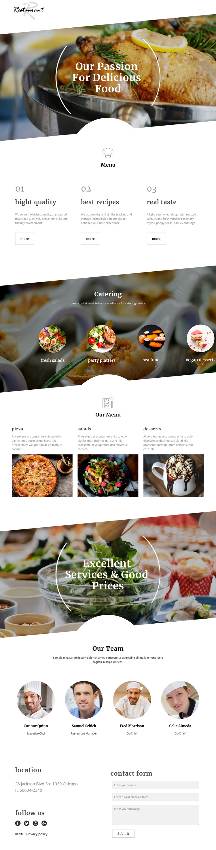 Executive chef recipes One Page Template