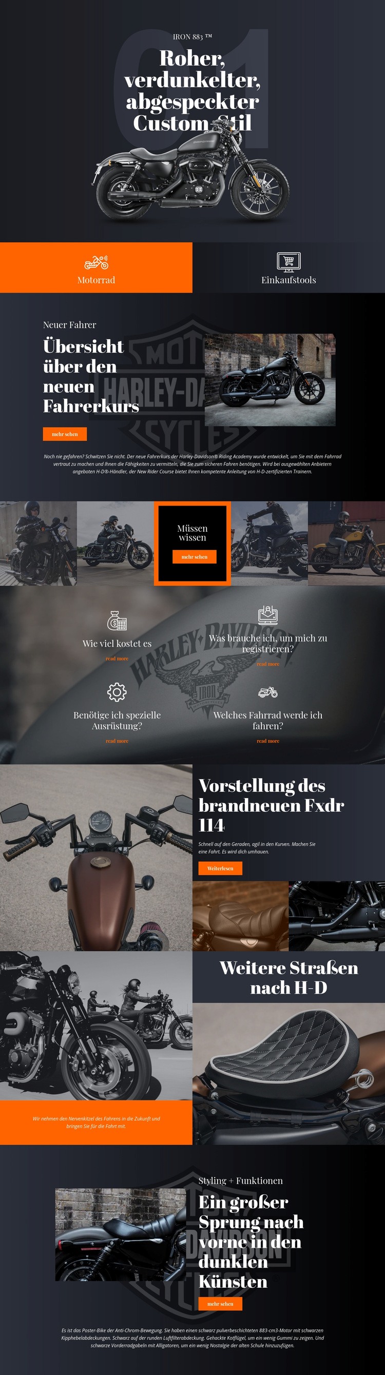 Harley Davidson Website Builder-Vorlagen