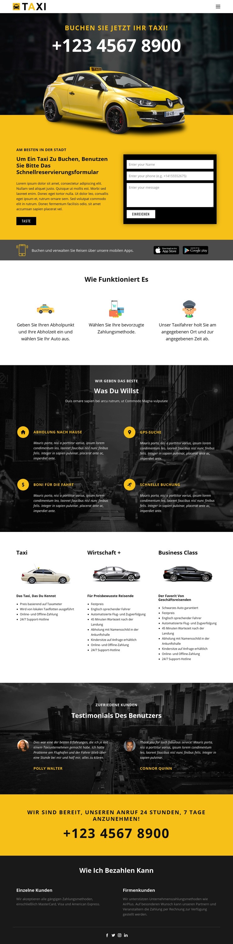 Schnellste Taxis Landing Page