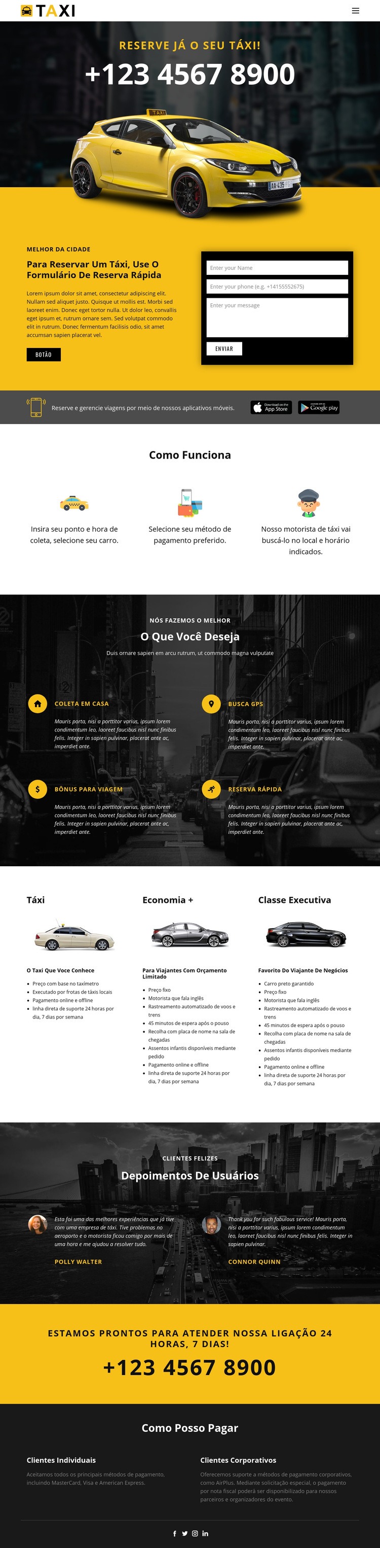 Carros táxi mais rápidos Maquete do site