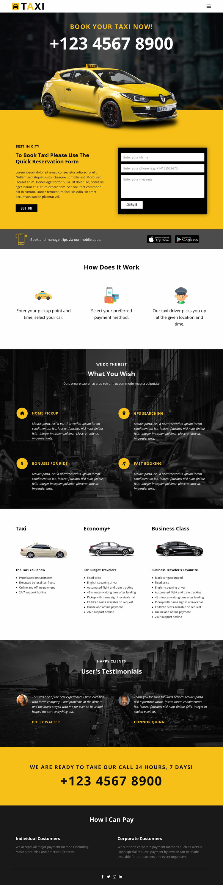 Fastest taxi cars Web Page Design