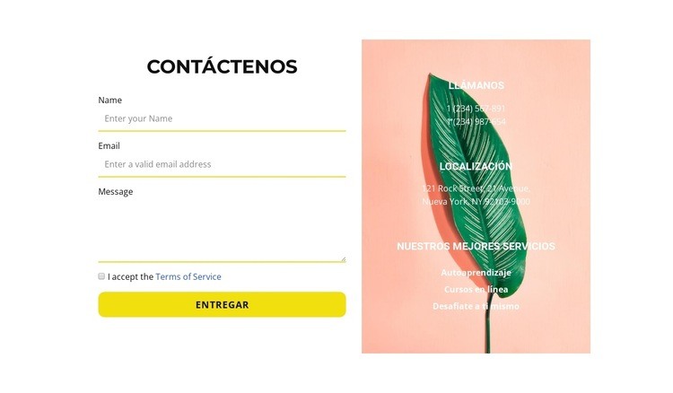 Formulario y contactos en la foto. Plantillas de creación de sitios web