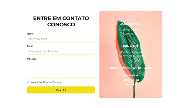 Formulário e contatos na foto Design do site