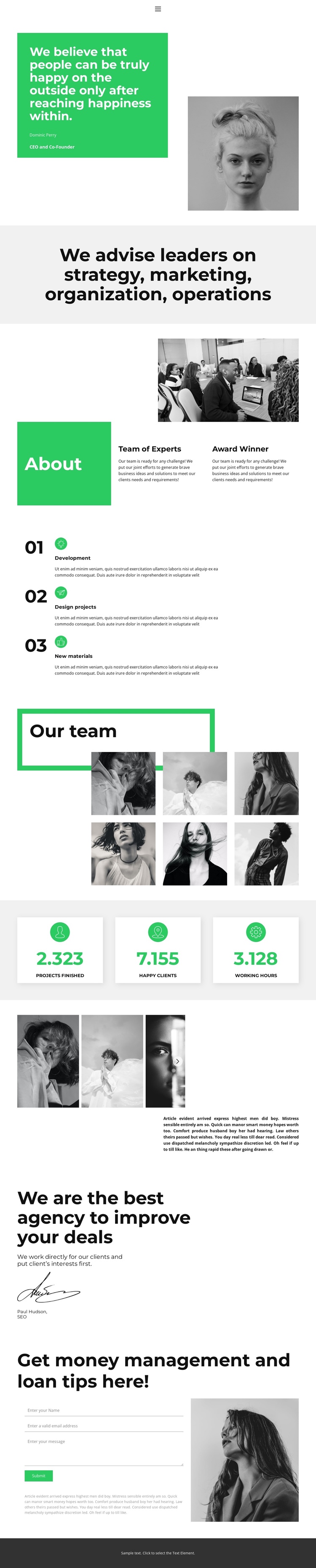Working better together One Page Template