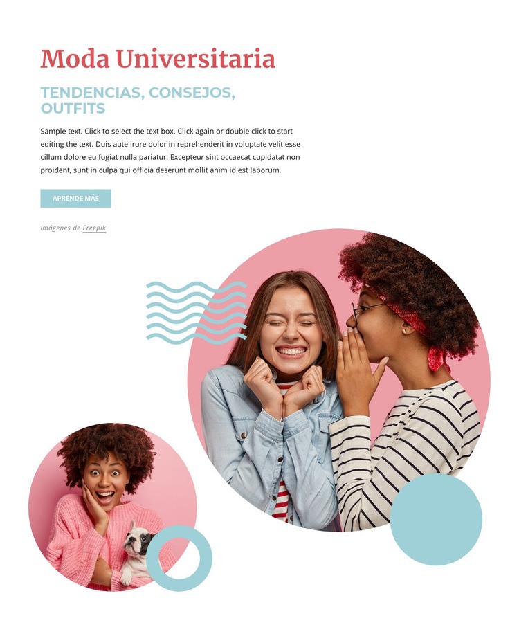 Tendencias de la moda universitaria Maqueta de sitio web