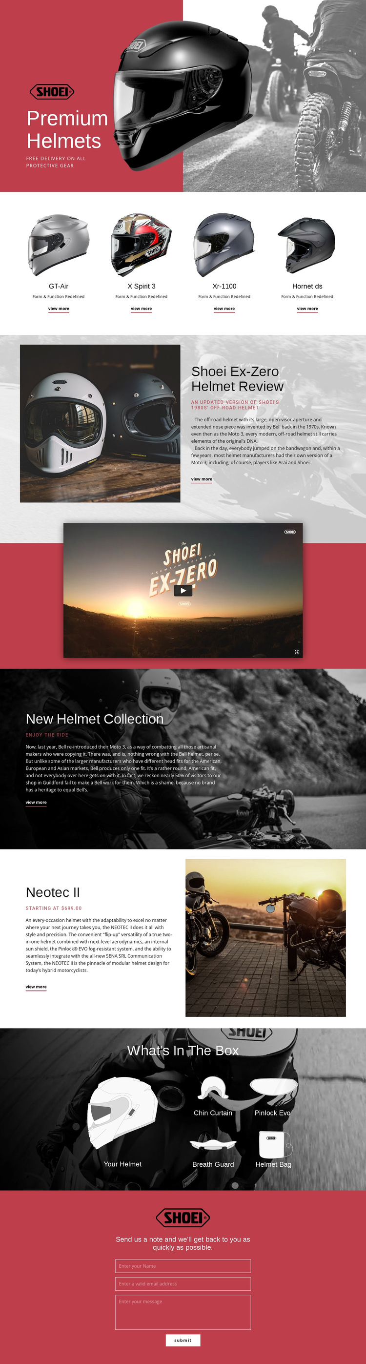 Premium Helmets One Page Template