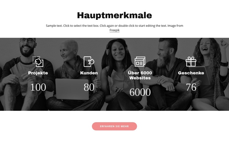 Wichtige Funktionen Landing Page