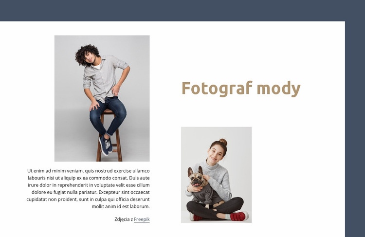 Fotograf mody i stylu życia Projekt strony internetowej