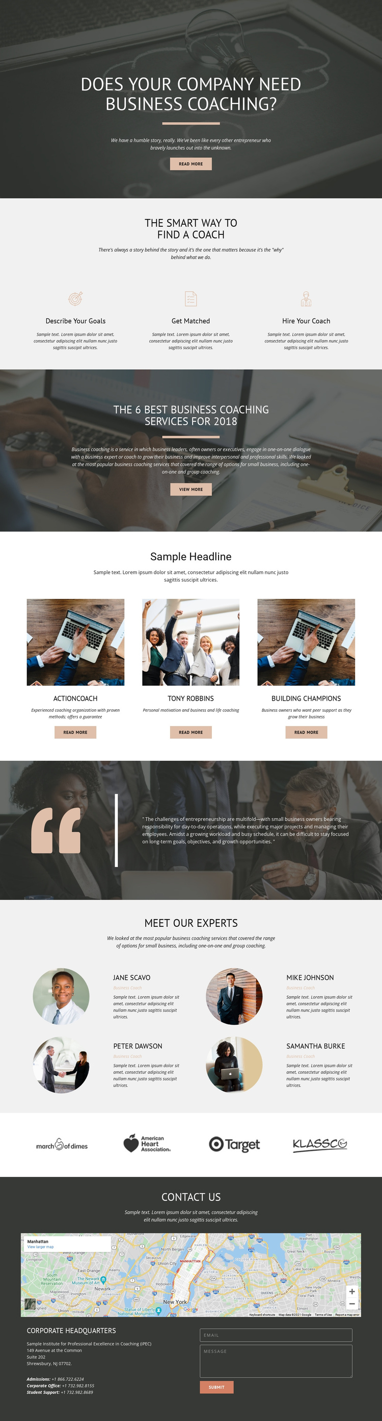 Business Coaching One Page Template