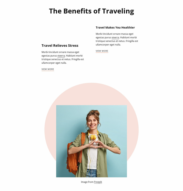 Benefits of traveling Website Mockup