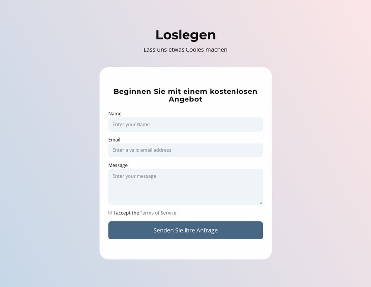 Kontaktformular auf Steigung Landing Page