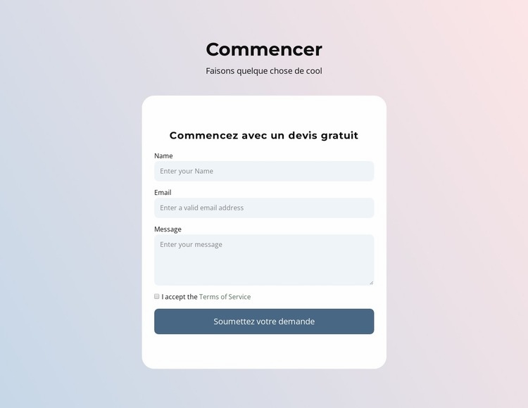 Formulaire de contact sur gradient Conception de site Web