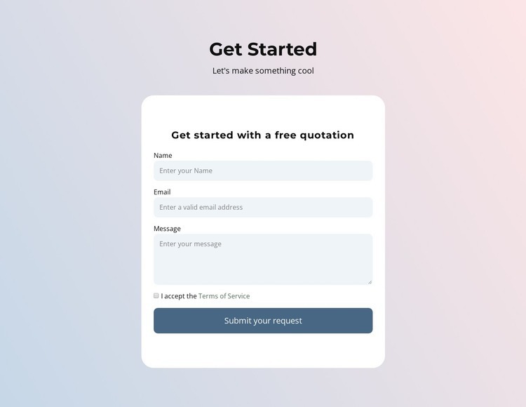 Contact form on gradient Homepage Design