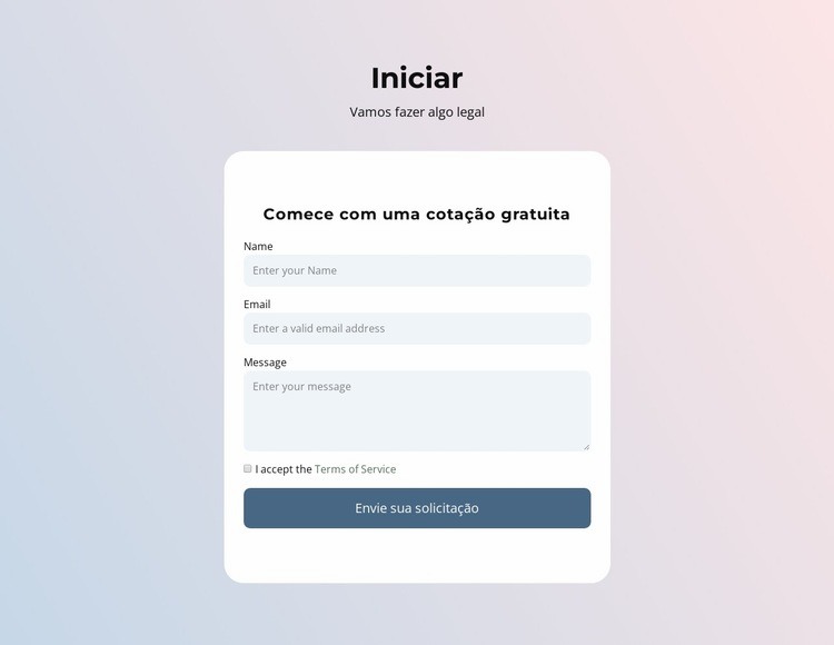 Formulário de contato em gradiente Maquete do site
