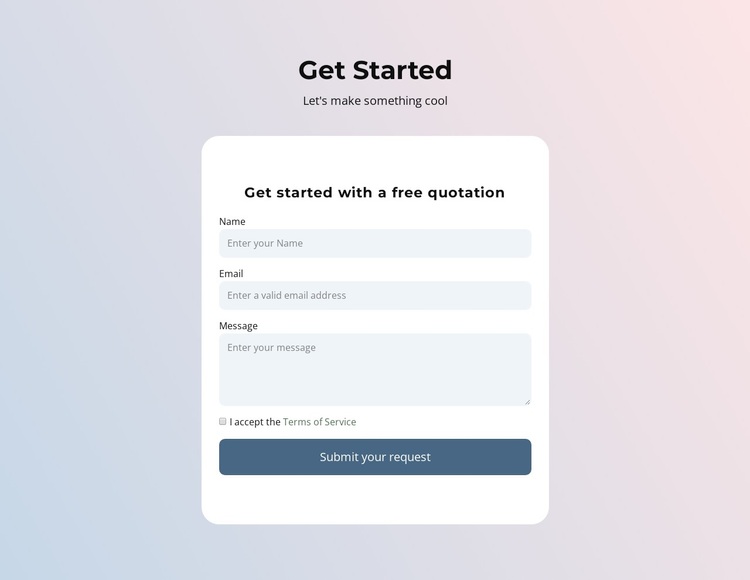 Contact form on gradient Template