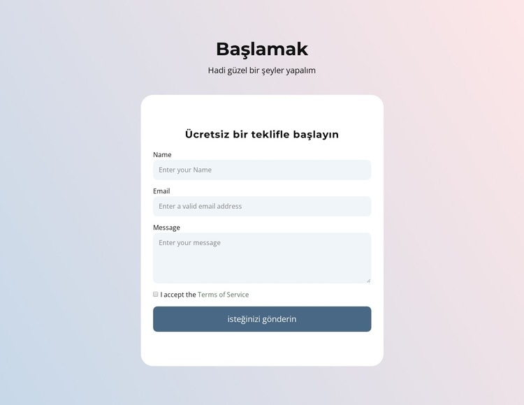 Gradyan üzerinde iletişim formu Web Sitesi Oluşturucu Şablonları