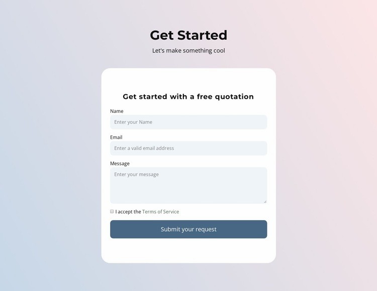 Contact form on gradient Wix Template Alternative