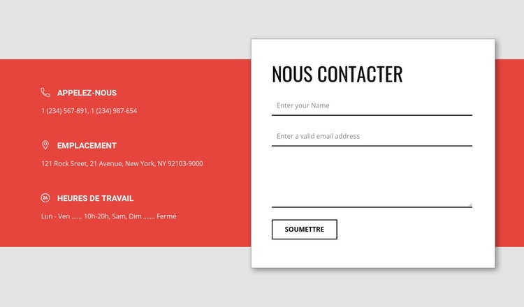 Formulaire de contact superposé Modèles de constructeur de sites Web