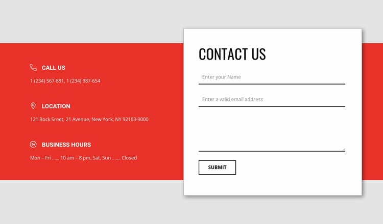 Overlapping contact form Html Website Builder