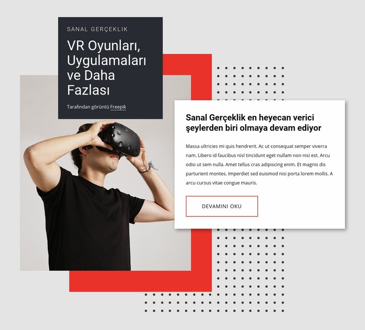 VR oyunları, uygulamaları ve daha fazlası Bir Sayfa Şablonu