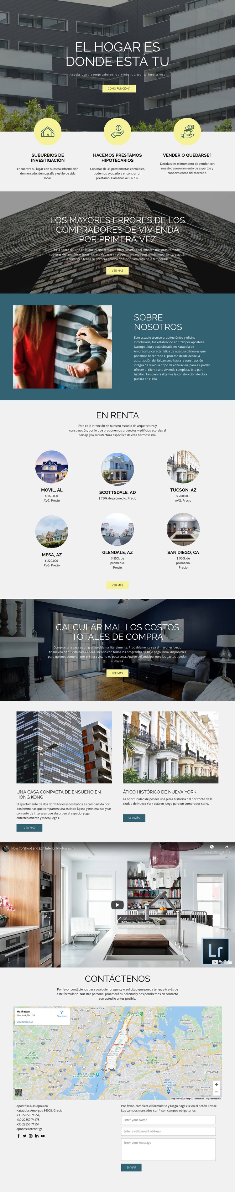 Inicio bienes raíces Maqueta de sitio web