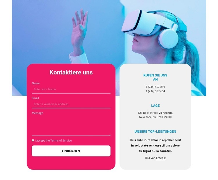 Kontakte im Raster Website design