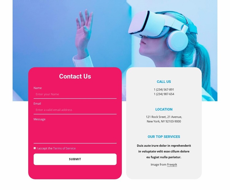 Contacts in grid Website Mockup