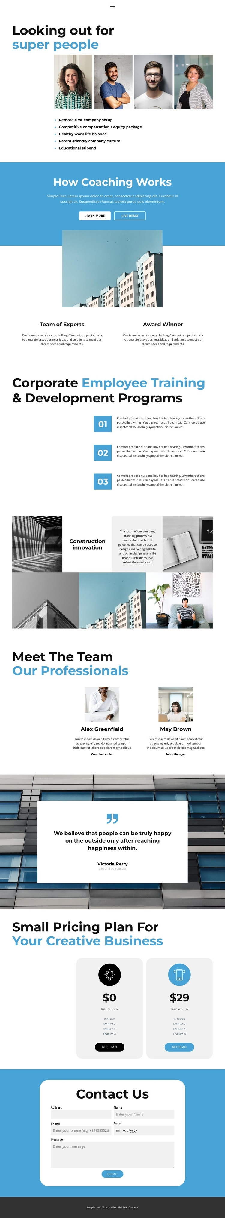 Business Profile Homepage Design
