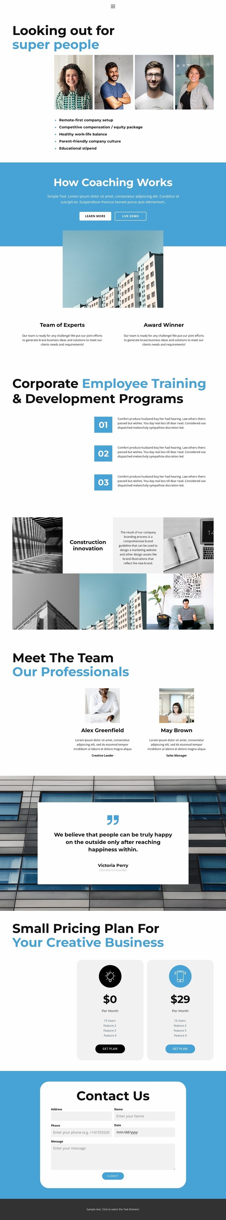 Affärs profil Html webbplatsbyggare