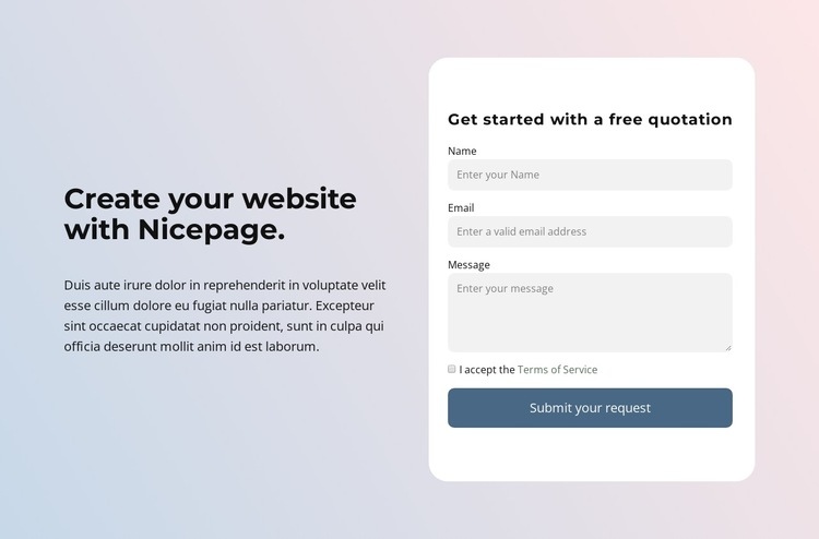 Create a website with Nicepage Homepage Design