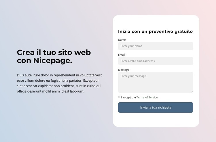 Crea un sito web con Nicepage Mockup del sito web