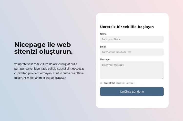 Nicepage ile bir web sitesi oluşturun Açılış sayfası