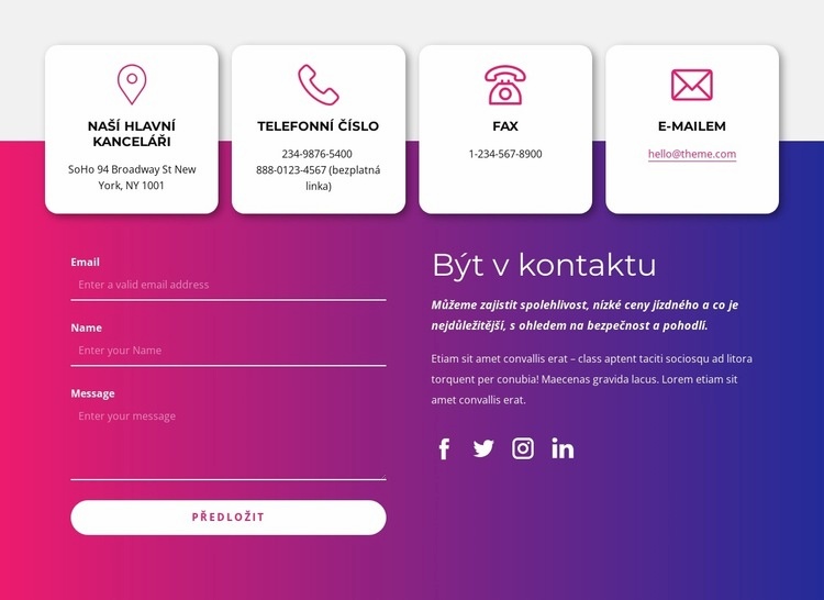 Kontaktujte nás blok se sociálními ikonami Šablona CSS