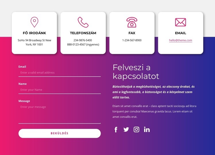 Vegye fel velünk a kapcsolatot a közösségi ikonokkal HTML Sablon