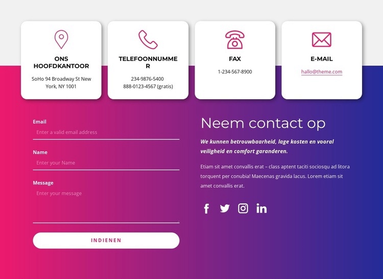 Neem contact met ons op blok met sociale pictogrammen Bestemmingspagina