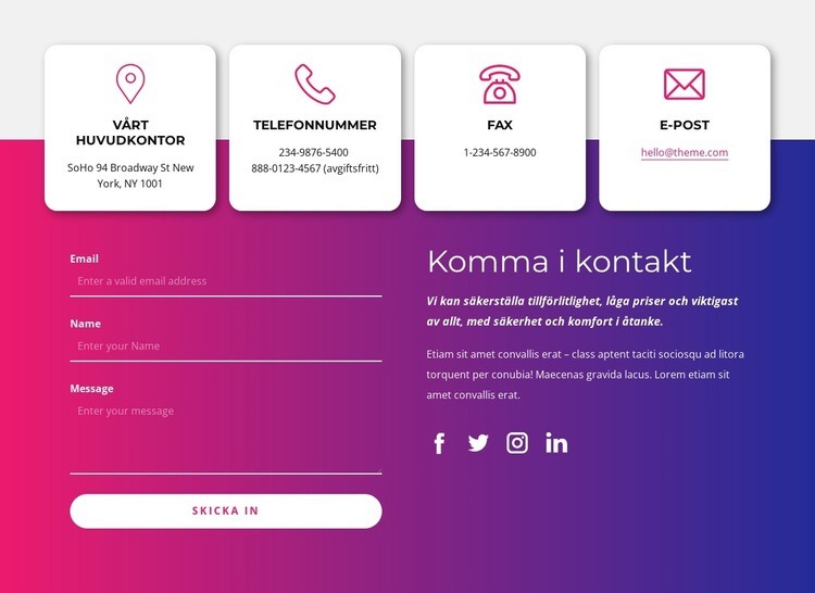 Kontakta oss blockera med sociala ikoner CSS -mall