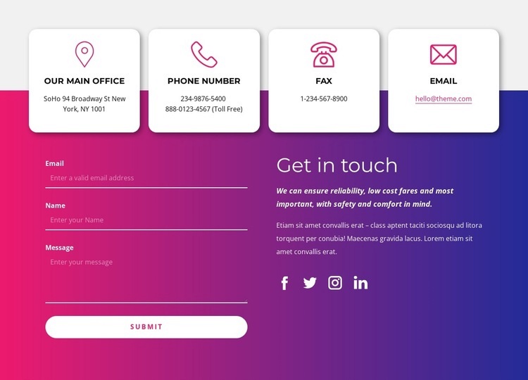 Contact us block with social icons Webflow Template Alternative