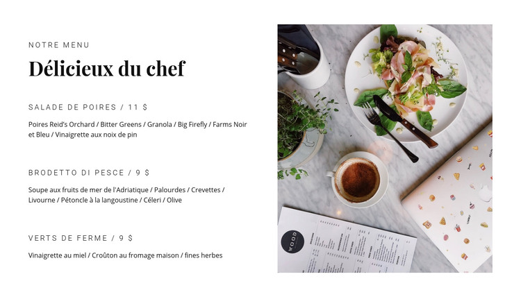 Plats populaires du menu Modèle HTML