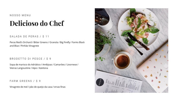 Pratos populares do cardápio Construtor de sites HTML